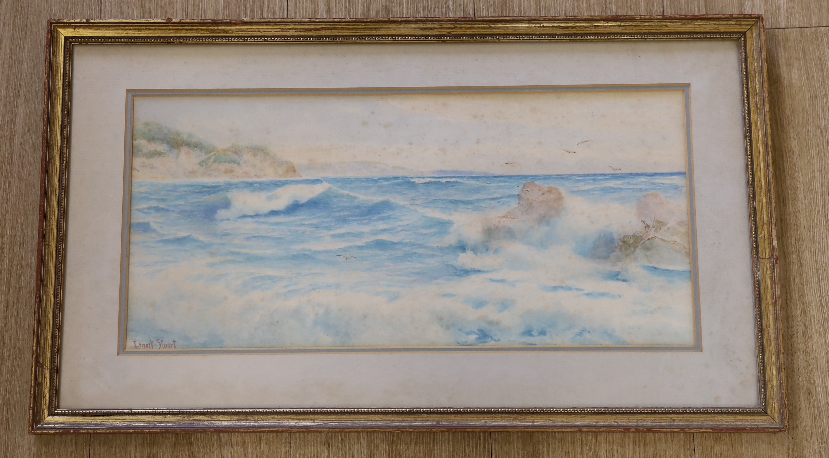 Ernest Stuart (1889-1915), watercolour, Coastal scene, signed, 23 x 51cm